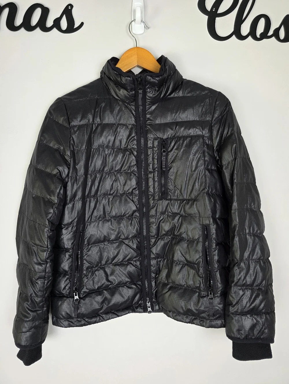 J. Crew Nylon Goose Down Puffer Jacket Black Full‎ Zip Outdoor Hike Size Small